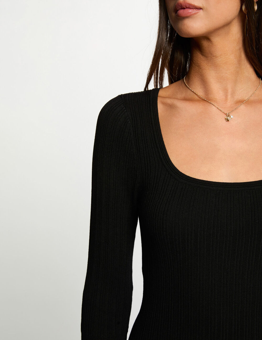 Vestido de punto mangas 3/4 negro mujer
