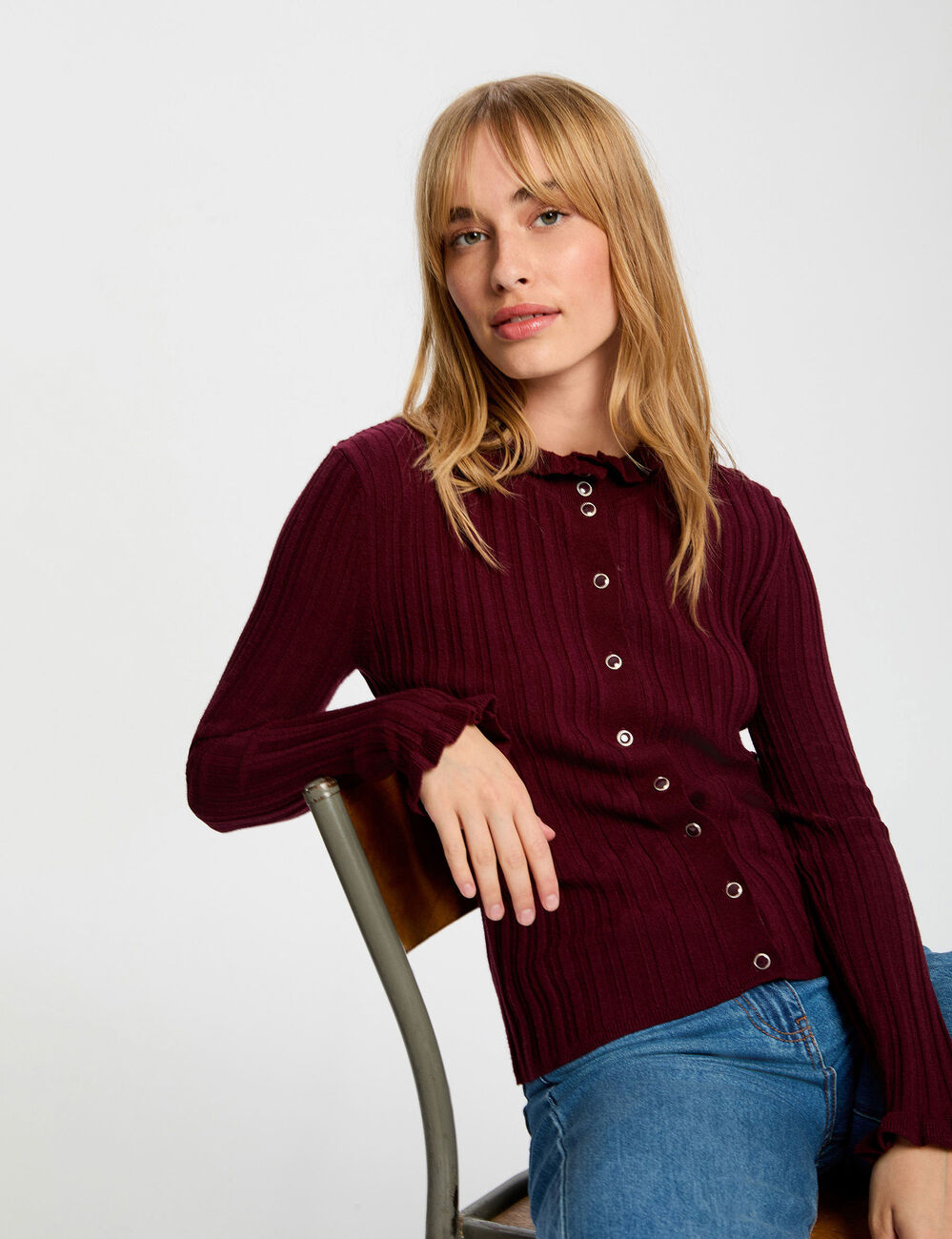 Jersey de cuello alto ajustado ciruela mujer
