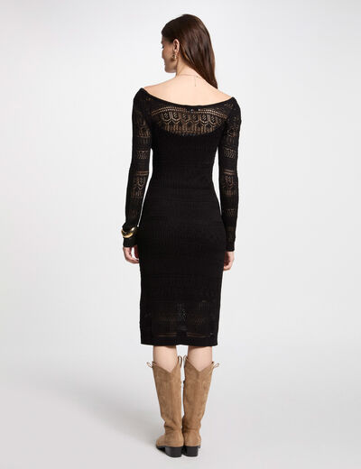 Vestido punto largo ajustado negro mujer