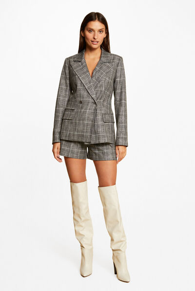 Short city ajustado estampado de cuadros gris moyen mujer