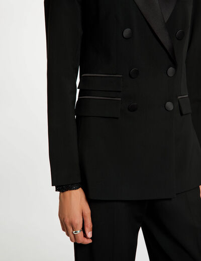 Chaqueta satinada con cuello sastre negro mujer