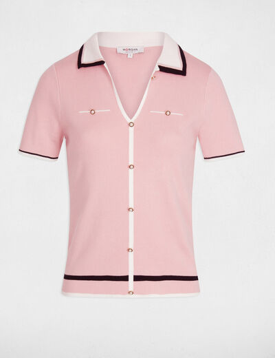 Jersey cuello tipo polo manga corta rosado polvoriento mujer