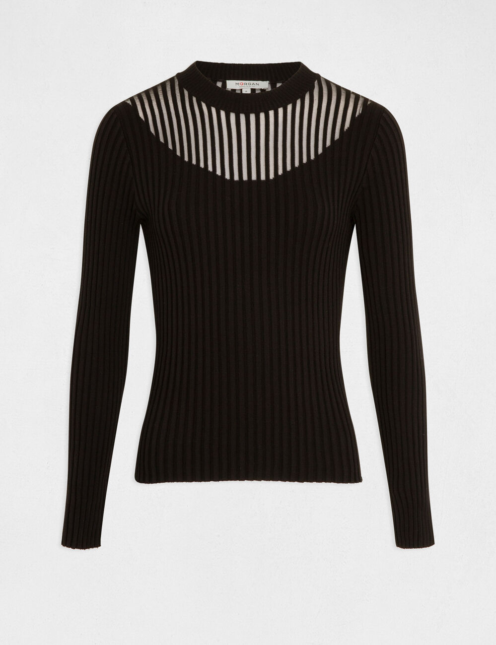 Jersey manga larga con cuello alto negro mujer