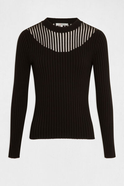 Jersey manga larga con cuello alto negro mujer