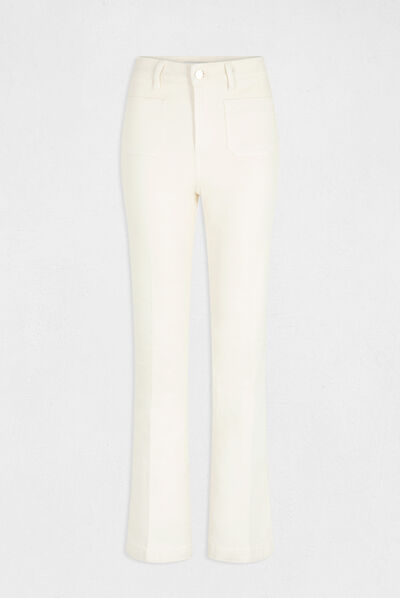 Pantalón recto con pinzas marfil mujer