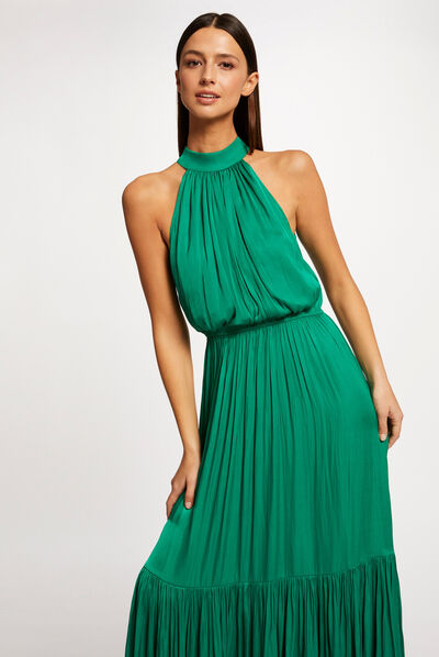 Vestido largo acampanado holgado verde mujer
