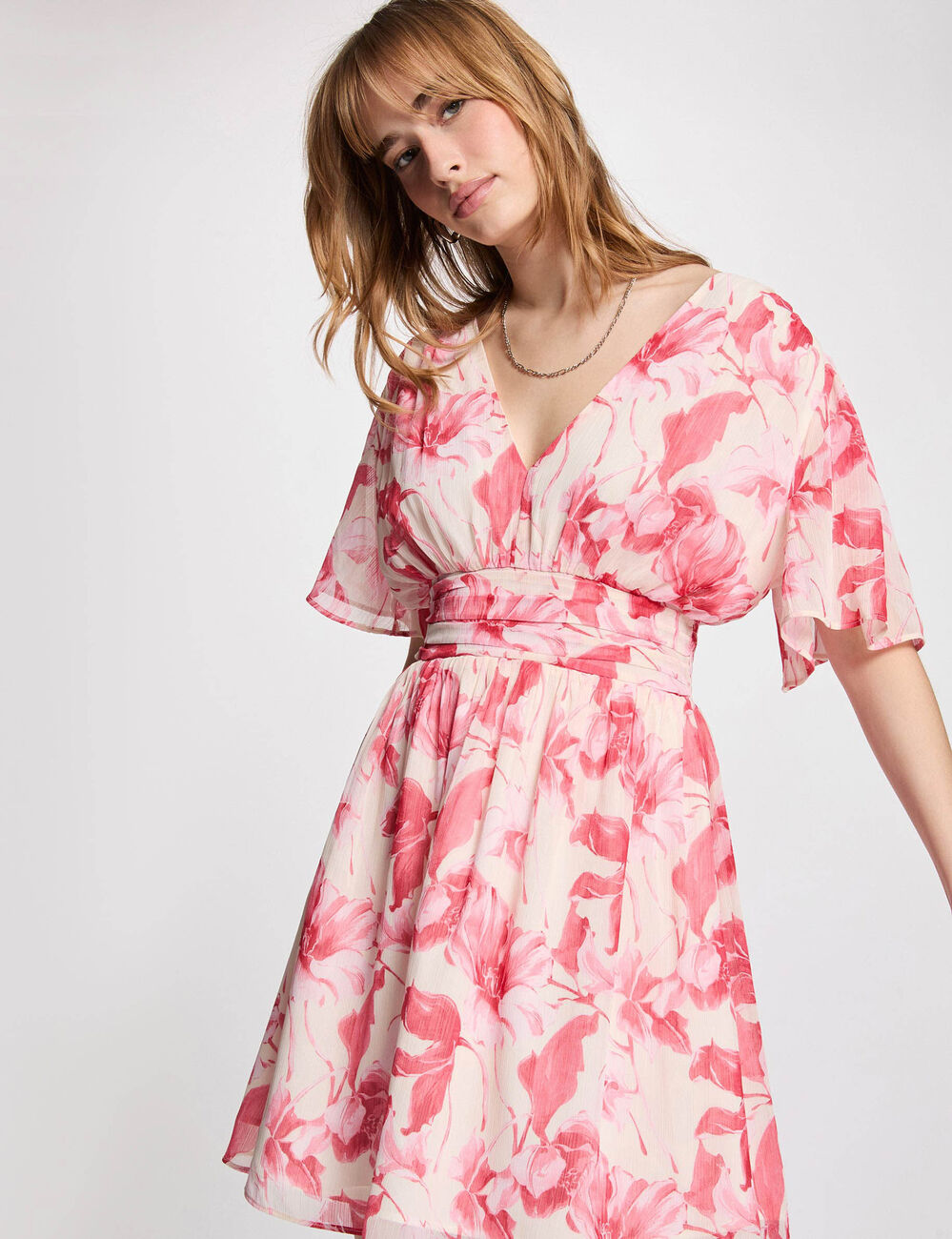 Vestido cruzado con mangas con volantes multicolor mujer