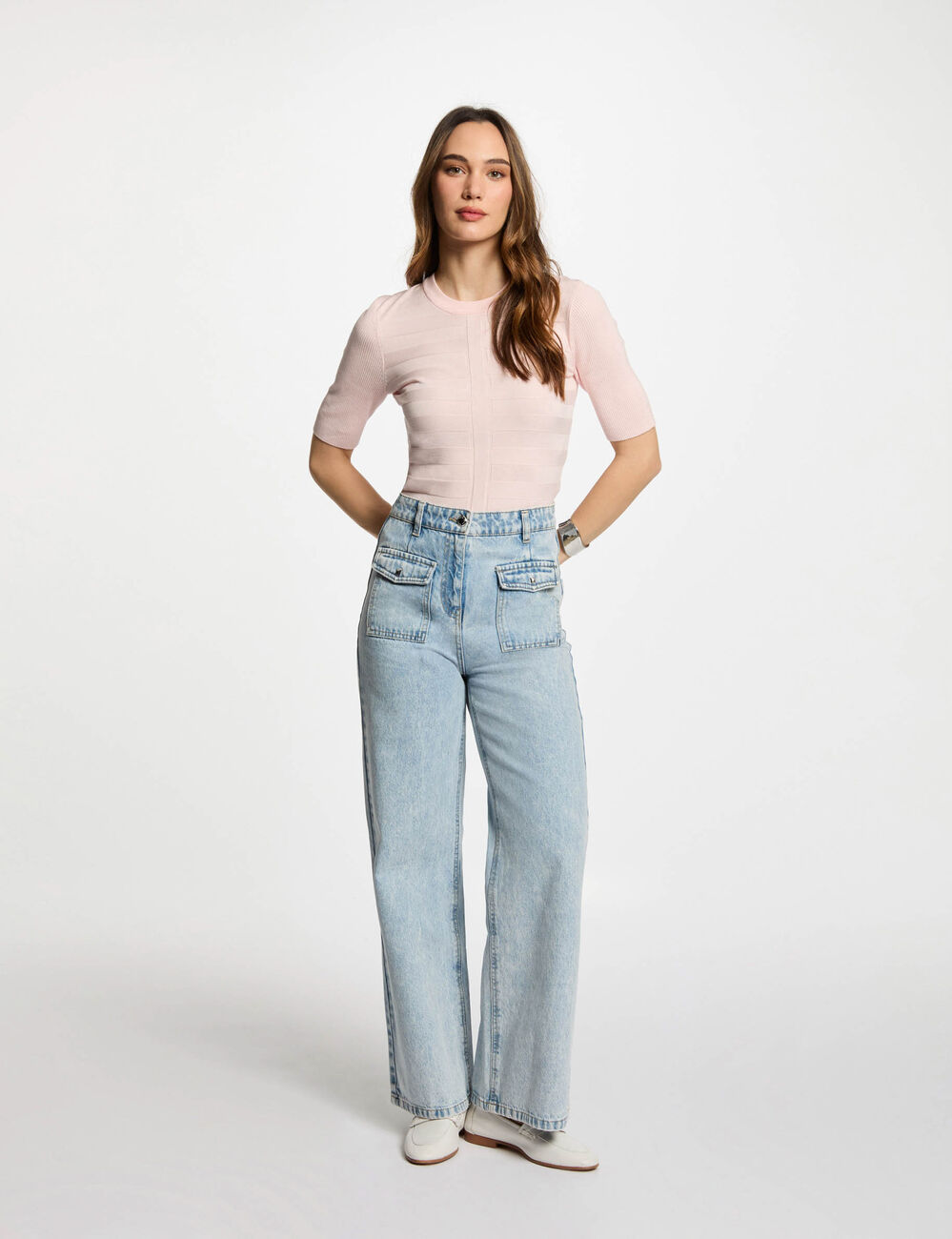 Jersey manga corta rosa claro mujer