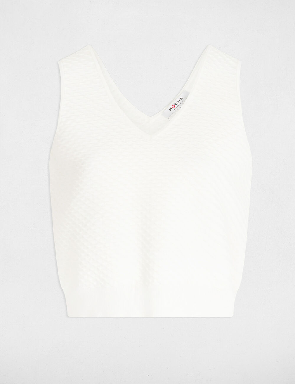 Top punto escote en V blanco mujer