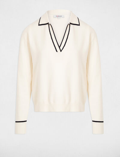 Jersey cuello polo marfil mujer