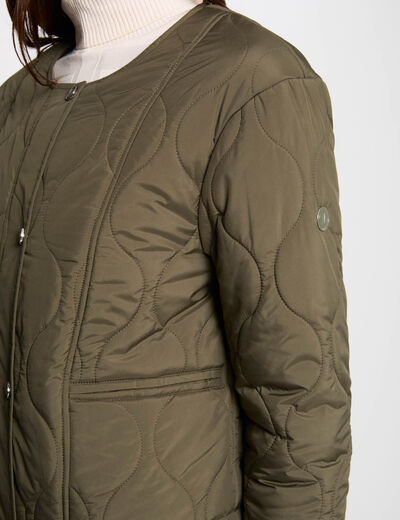 Chaqueta de plumón corta verde caqui mujer