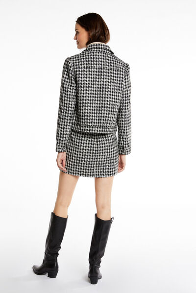 Chaqueta recta estampado pata de gallo negro mujer