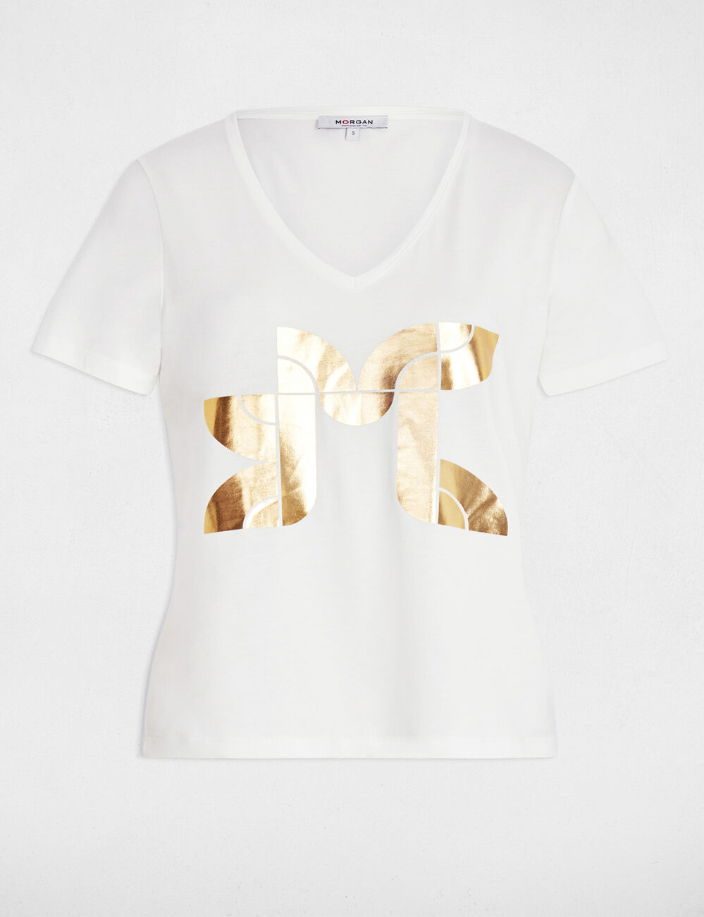 Camiseta corta estampada blanco mujer