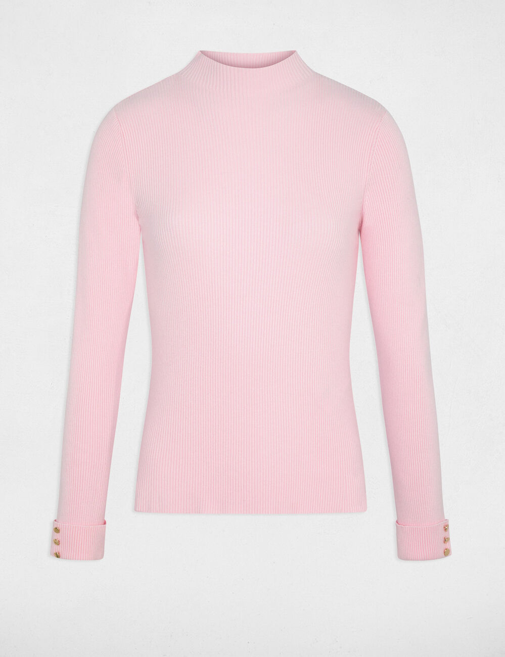Jersey de cuello alto rosa pastel mujer