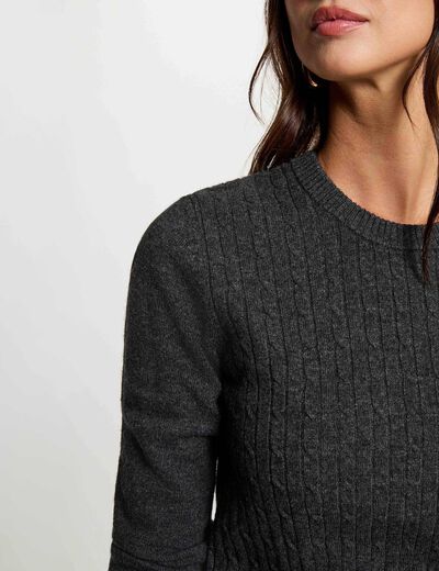 Jersey cuello redondo boucle gris oscuro mujer