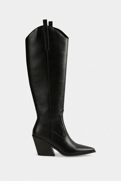 Botas de caña alta tacón acampanado negro mujer
