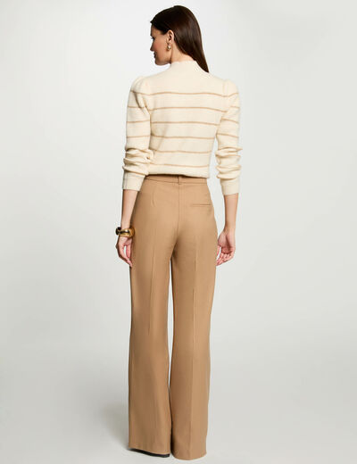 Jersey cuello alto y rayas marfil mujer