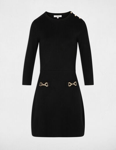 Vestido de punto con mangas largas negro mujer