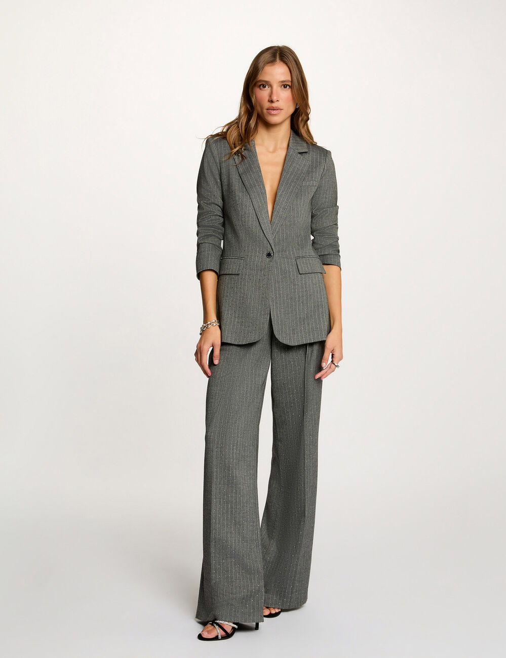 Chaqueta entallada de rayas gris moyen mujer