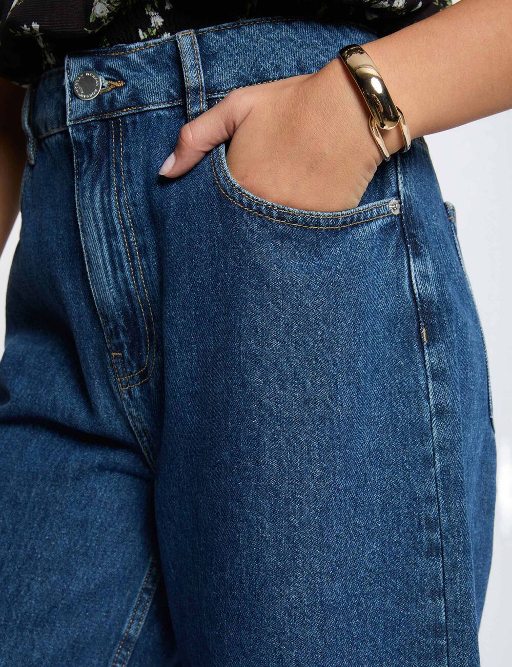 Bermuda de cintura alta denim crudo mujer