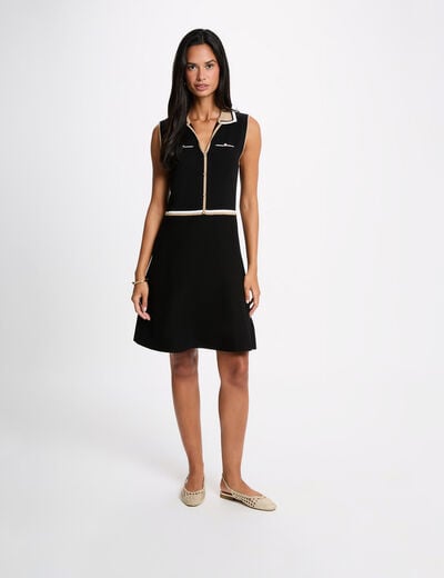 Vestido de punto con cuello vuelto negro mujer