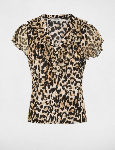 Camiseta voile cuello en V multicolor mujer