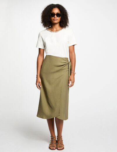 Falda midi cruzada verde caqui mujer