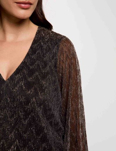 Camiseta de manga larga con cuello en V color bronce mujer
