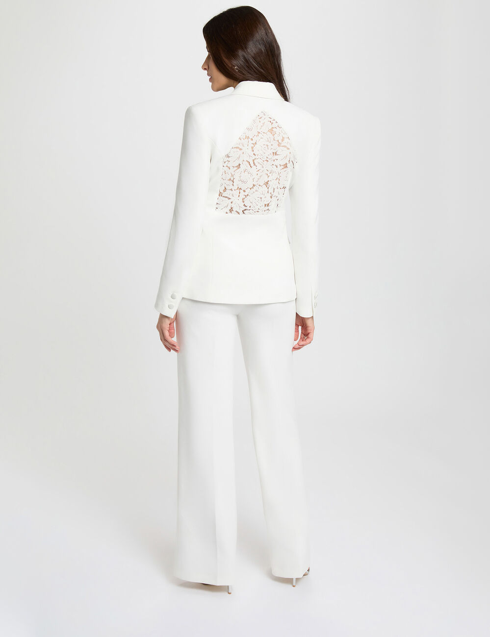 Chaqueta entallada de encaje blanco mujer