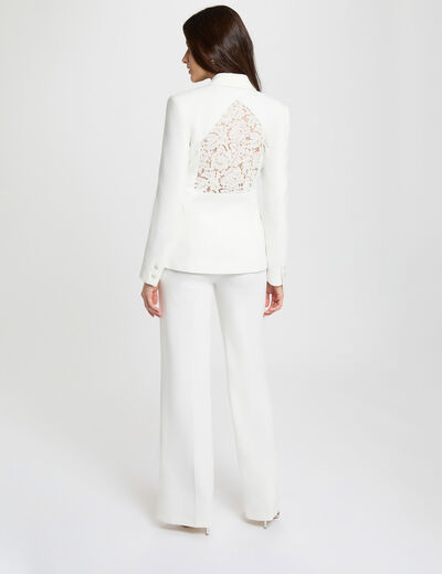 Chaqueta entallada de encaje blanco mujer