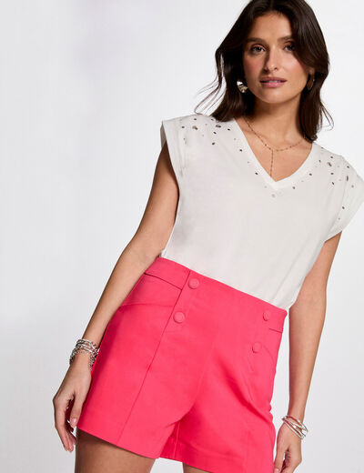 Short recto con pinzas rosado fucsia mujer