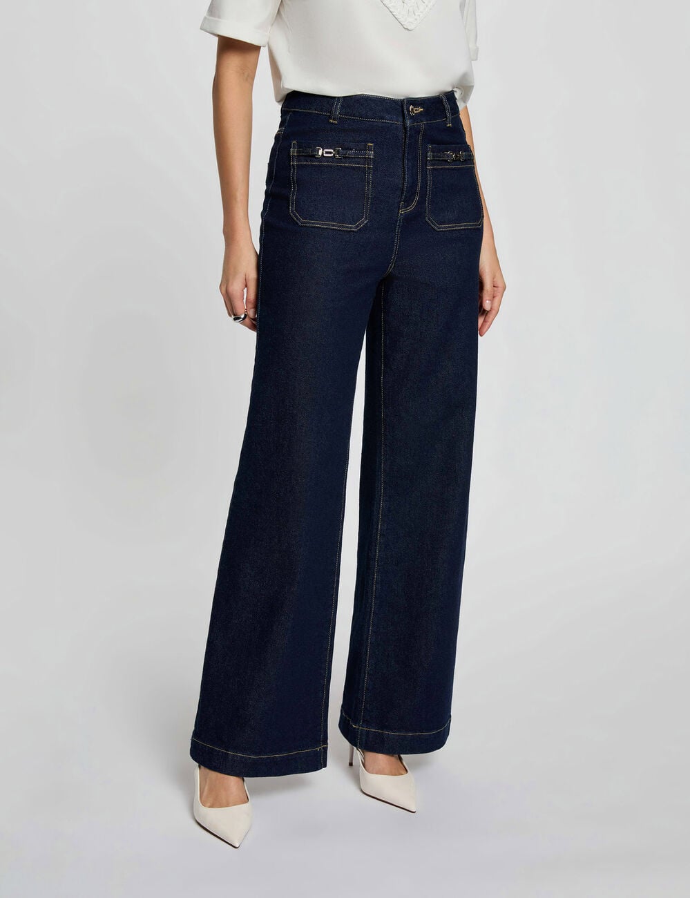 Vaquero pernera ancha denim crudo mujer