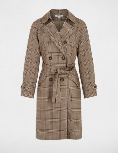 Trench largo con cintur&oacute;n multicolor mujer