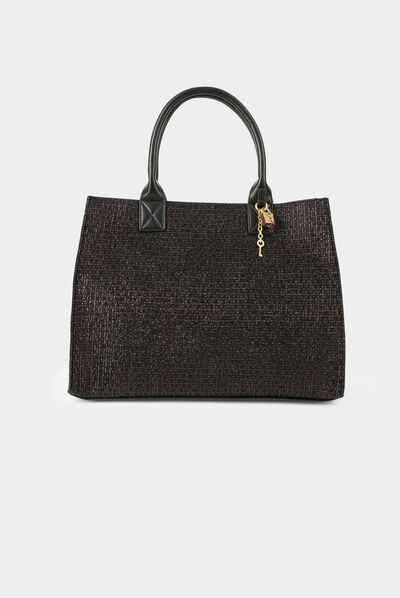 Bolso shopper rectangular lentejuelas negro mujer