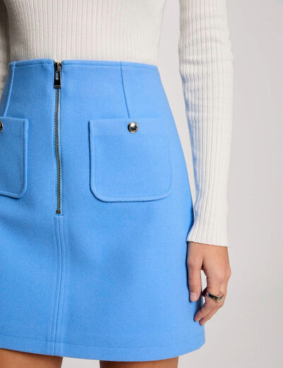 Falda corta con cremallera azul mujer