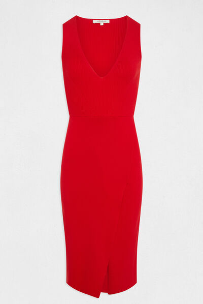 Vestido de punto midi ajustado rojo mujer