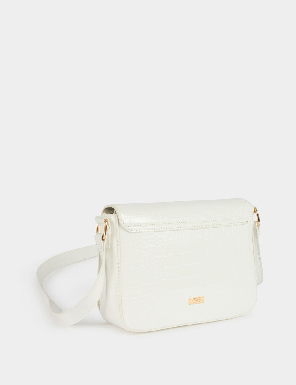 Bolso bandolera efecto cocodrilo marfil mujer