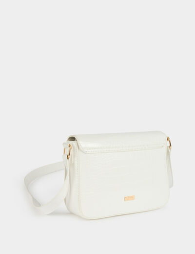 Bolso bandolera efecto cocodrilo marfil mujer