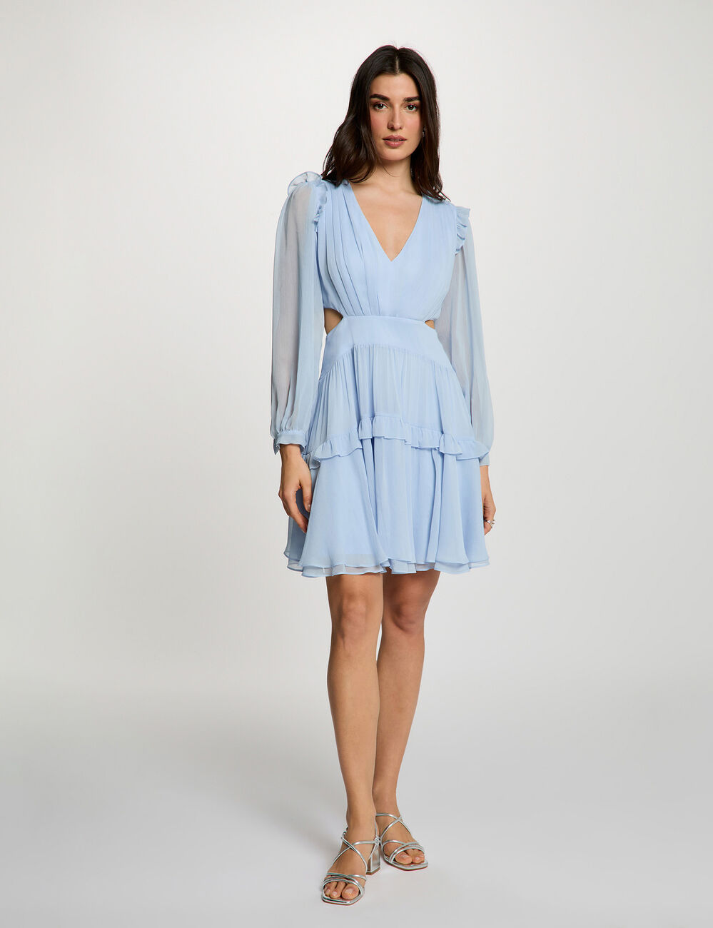 Vestido corto ajustado con escote v azul cielo mujer