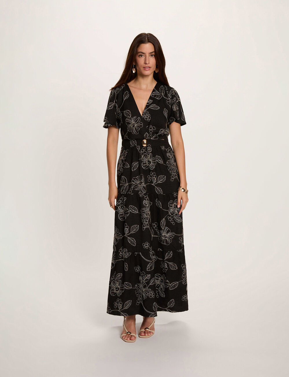 Vestido largo bordado multicolor mujer