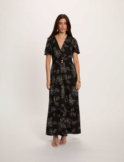 Vestido largo bordado multicolor mujer