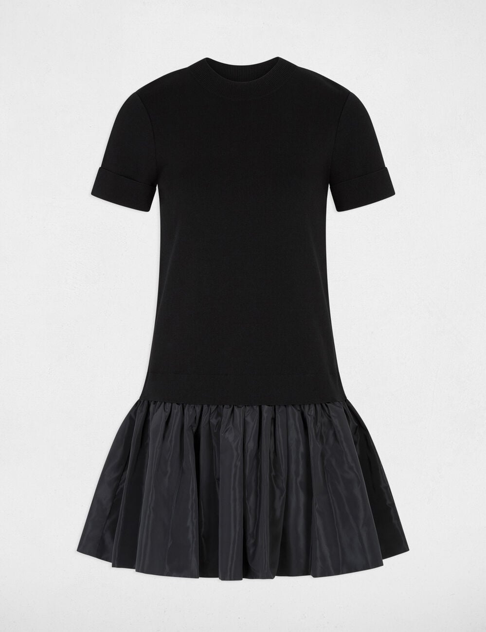Vestido de punto mangas cortas negro mujer