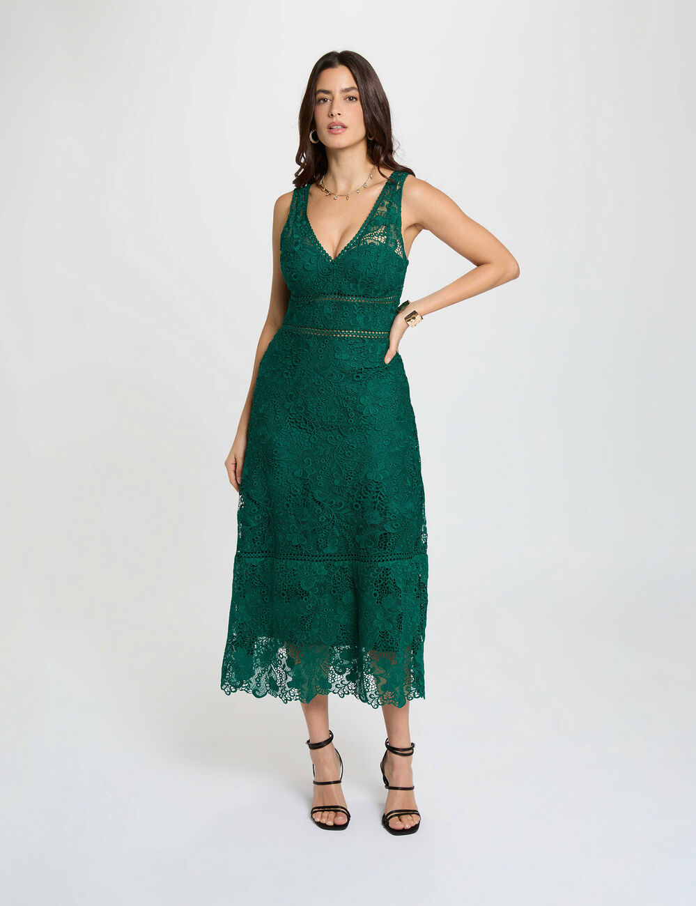 Vestido largo de encaje verde mujer