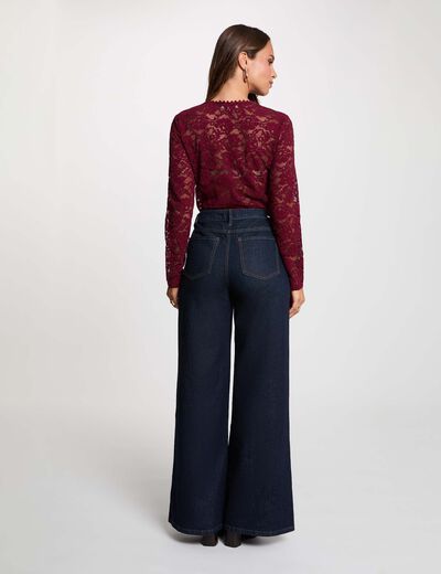 Blusa de encaje con cuello en V ciruela mujer