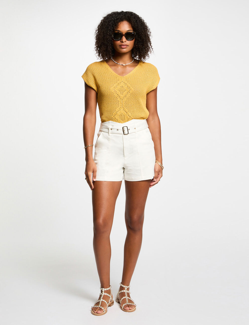 Jersey manga corta amarillo mostaza mujer