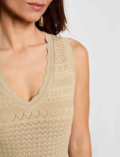 Vestido de punto con cuello en v amarillo oro mujer