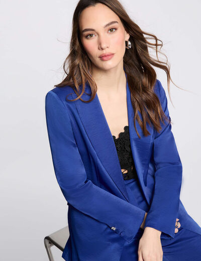 Americana de antelina azul eléctrico mujer