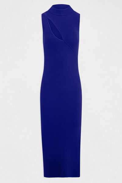 Vestido de punto largo ajustado azul medio mujer