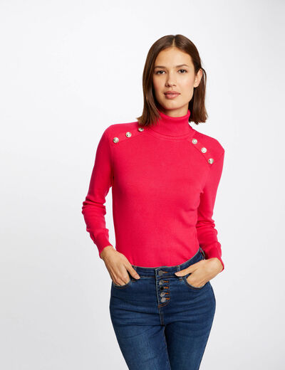 Jersey manga larga con cuello de tortuga rosa frambuesa mujer