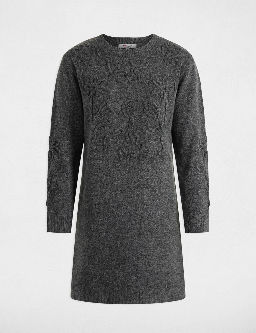 Vestido de punto manga larga gris oscuro mujer